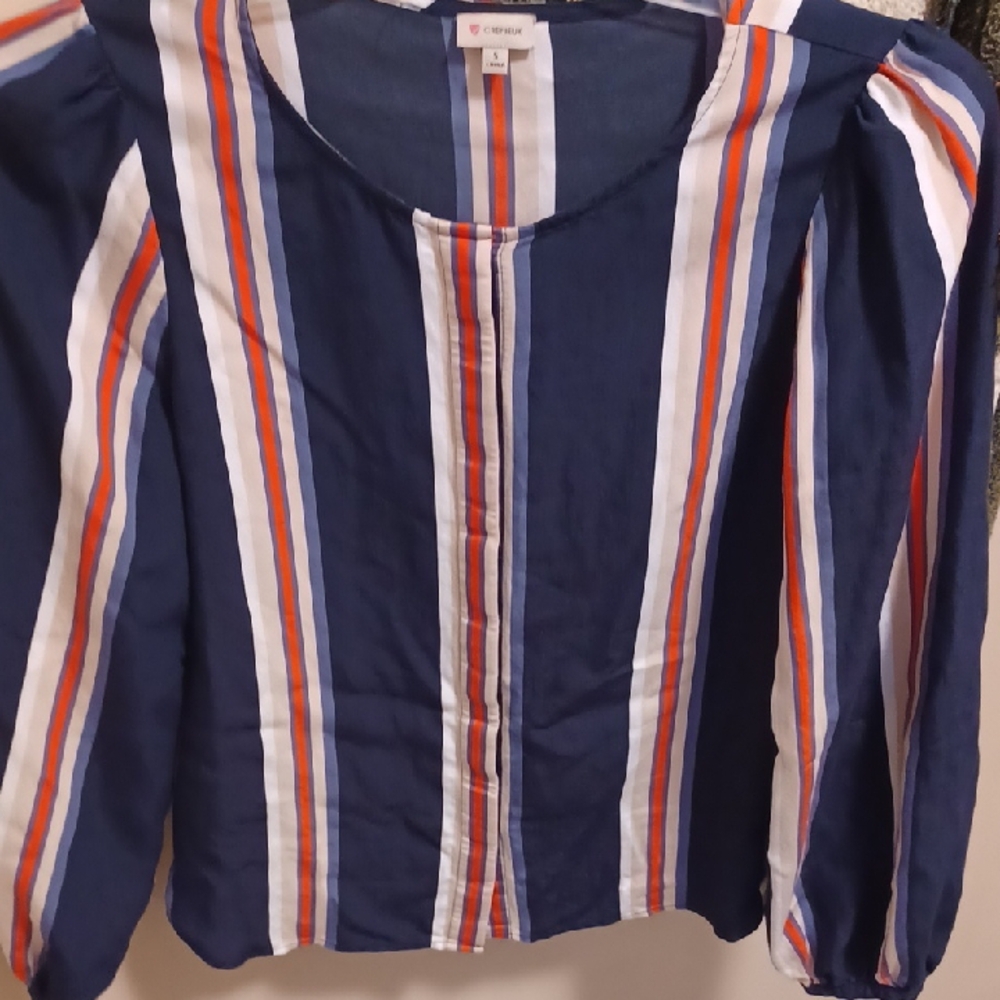 Daniel Cremieux Navy and Red Striped Blouse
